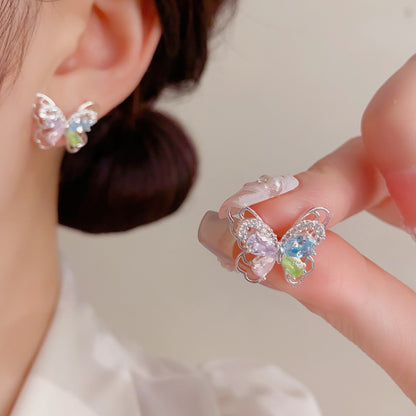 彩色鋯石蝴蝶簡約耳釘－商品主圖｜https://igowo.tw/