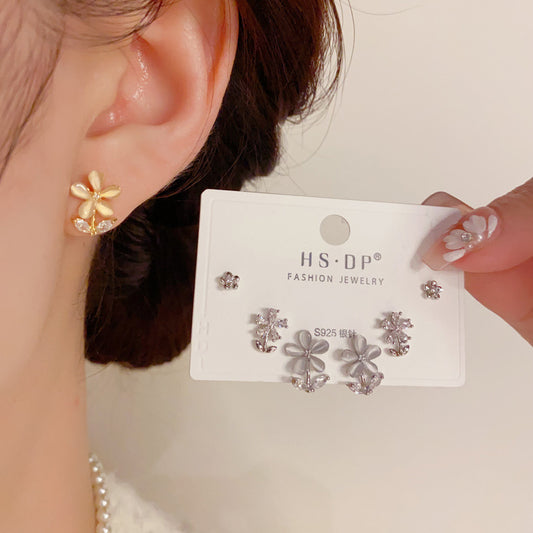 S925貓眼石花朵耳釘套組－商品主圖｜https://igowo.tw/