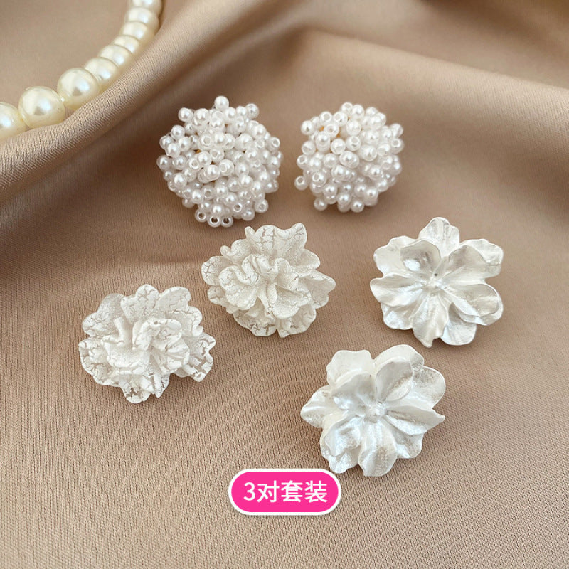 珍珠花朵流蘇耳環套組－61#銀針-金色款細節50｜https://igowo.tw/