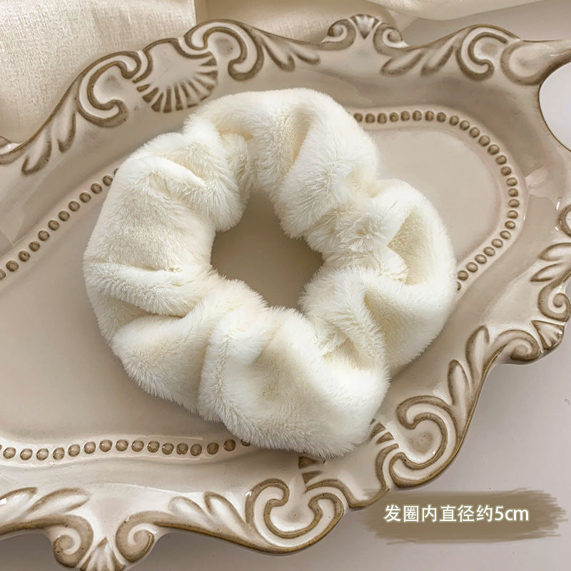 棕色絨面大腸圈髮圈－條紋款細節｜https://igowo.tw/