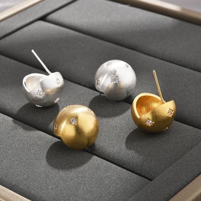 星星圓珠拉絲簡約耳釘－商品主圖｜https://igowo.tw/