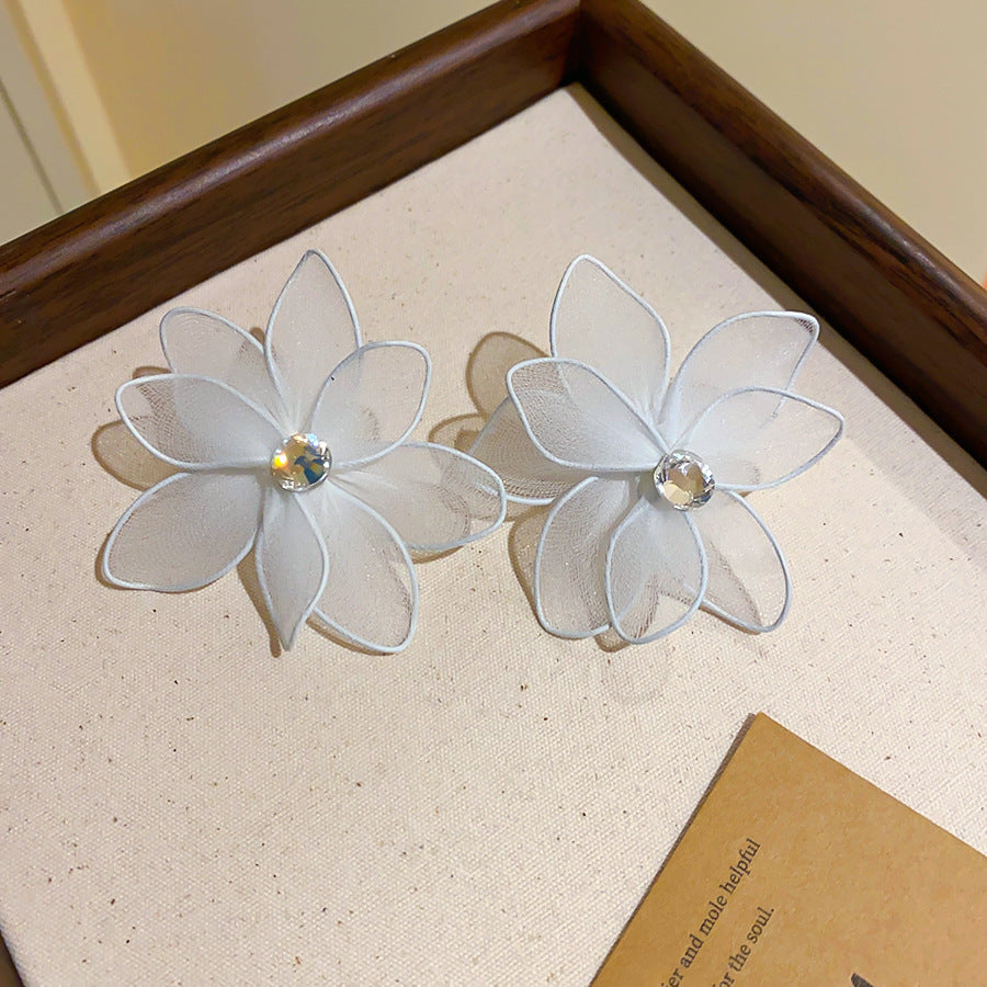鋯石銀針花朵耳釘
