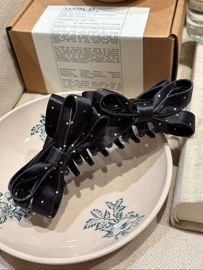 韓系天菜~時尚波點雙蝴蝶結發夾甜美高級感扭扭夾百搭巨好看發飾