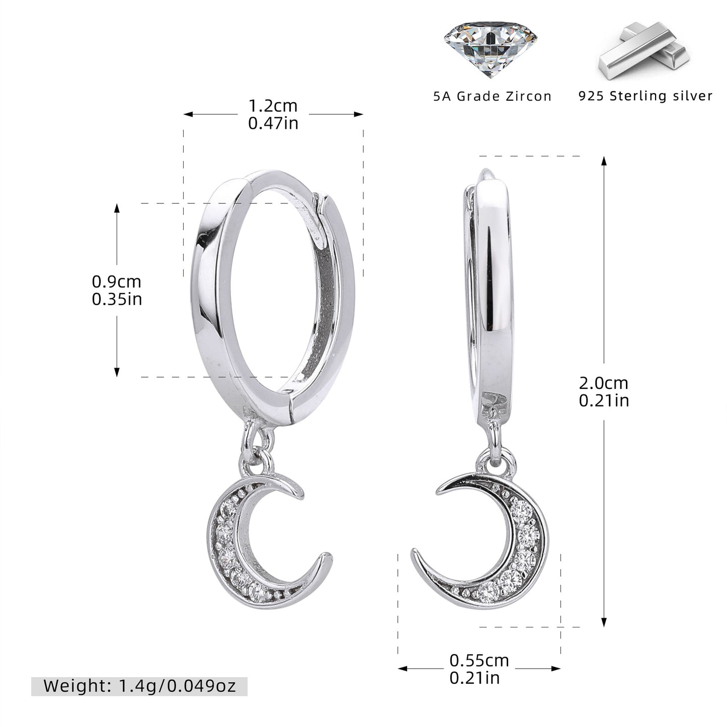 S925 耳環時尚鑲鋯月牙耳墜溫柔浪漫小眾高級感飾品