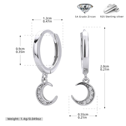 S925 耳環時尚鑲鋯月牙耳墜溫柔浪漫小眾高級感飾品