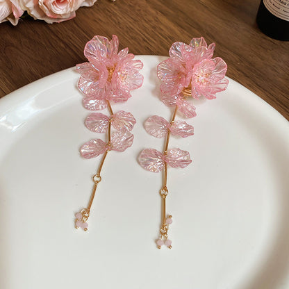 藍色愛心花朵流蘇耳釘－細節特寫44｜https://igowo.tw/