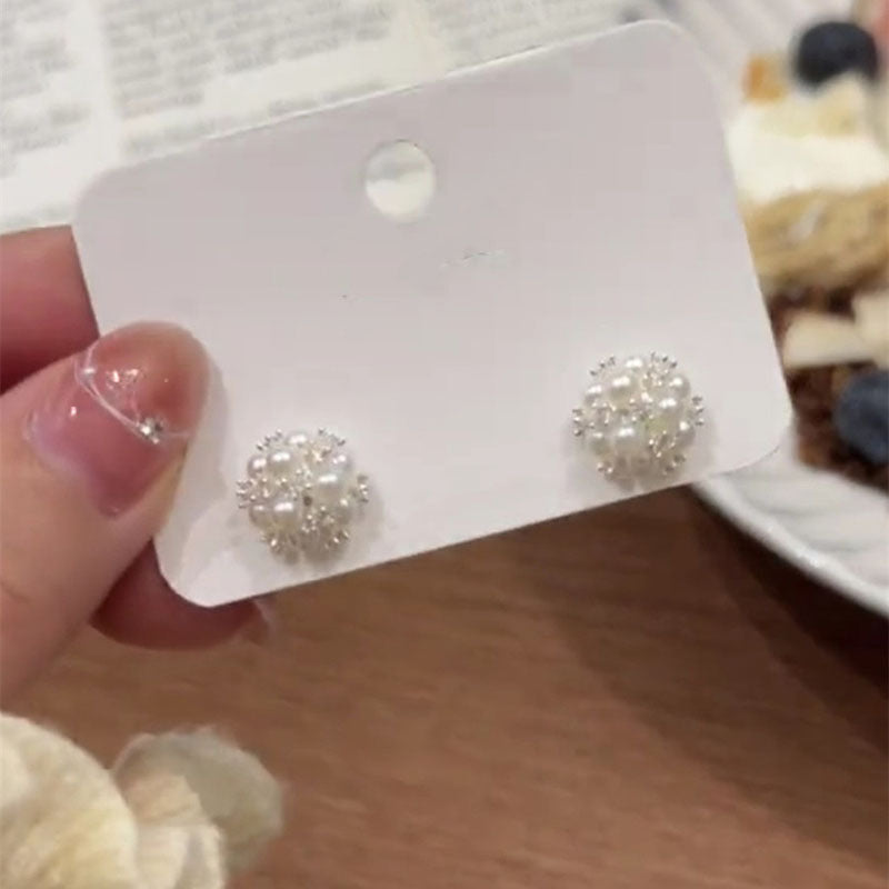 珍珠鋯石花朵耳釘