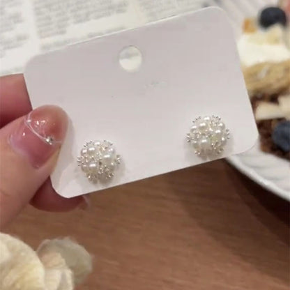 珍珠鋯石花朵耳釘
