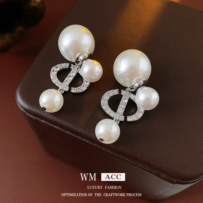 珍珠銀針鑲鑽復古耳環－銀針-金色款實拍｜https://igowo.tw/