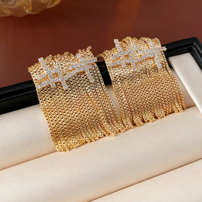 金色鋯石銀針流蘇耳釘