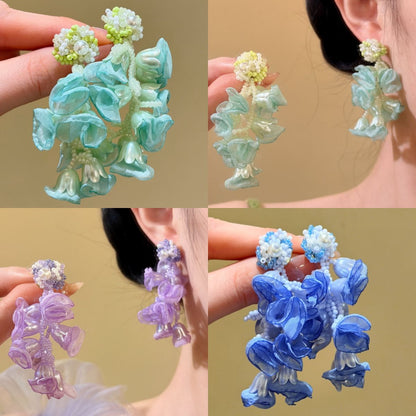 銀針氧氣夏日薄荷曼波綠色耳釘女海邊度假風水晶花朵流蘇耳環耳飾