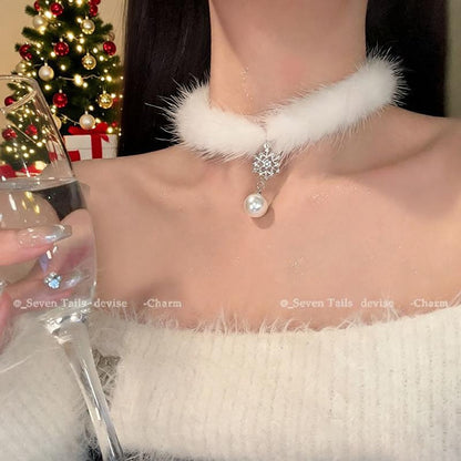 珍珠絨面雪花項鍊－4#項鍊-白色-紅色-綠色款實拍｜https://igowo.tw/