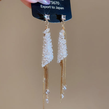銀針鑲鉆水晶流蘇耳環民族風小眾氣質耳環輕奢高級感重工夸張耳飾