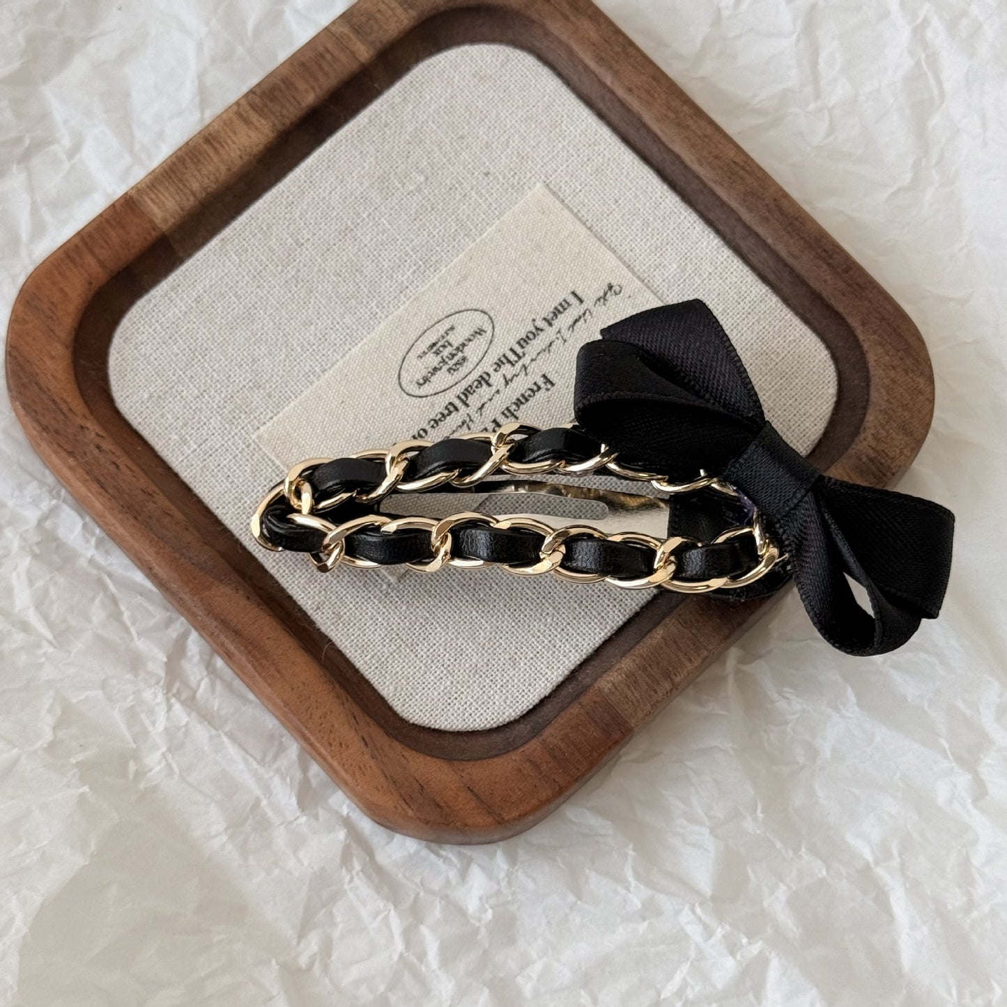 黑色皮革鏈條復古髮夾