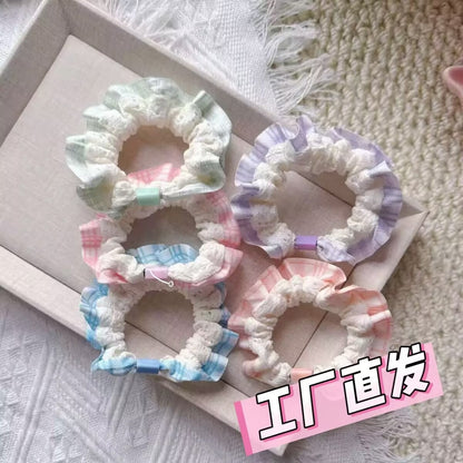蕾絲簡約髮圈－格子款粉紅色款實拍｜https://igowo.tw/
