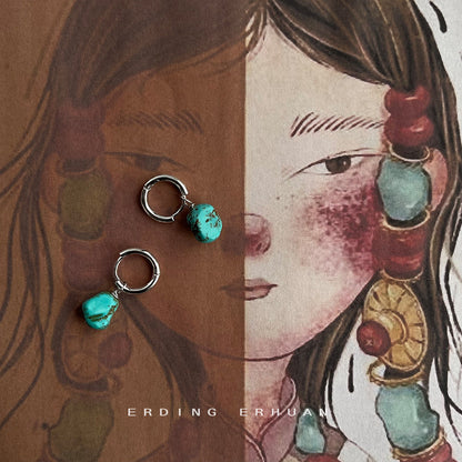 綠松石不規則復古耳環－商品主圖｜https://igowo.tw/