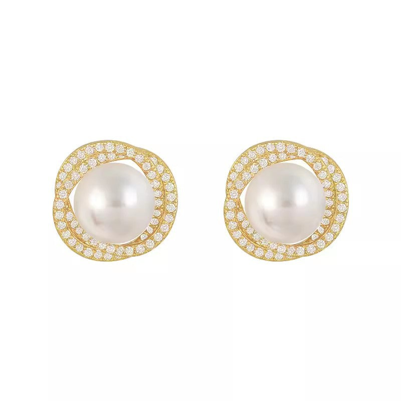 珍珠銀針復古簡約耳環－金款細節｜https://igowo.tw/