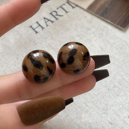 銀針樹脂皮革豹紋幾何圓形花朵耳環秋冬時尚耳釘小眾高級感耳飾女