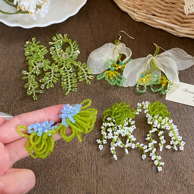 銀針水晶花朵流蘇耳環設計感小眾耳釘夏季海邊小清新甜美百搭耳飾