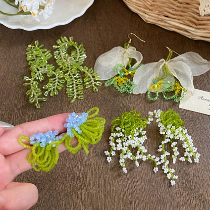 銀針水晶花朵流蘇耳環設計感小眾耳釘夏季海邊小清新甜美百搭耳飾