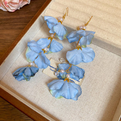 藍色愛心花朵流蘇耳釘－細節特寫39｜https://igowo.tw/