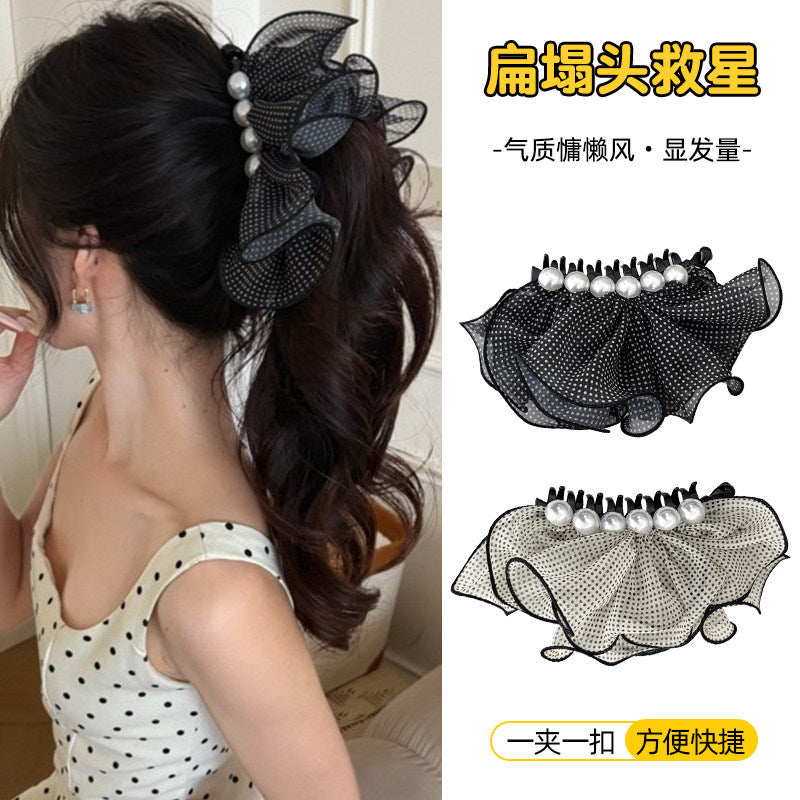 珍珠網紗波點髮夾－商品主圖｜https://igowo.tw/