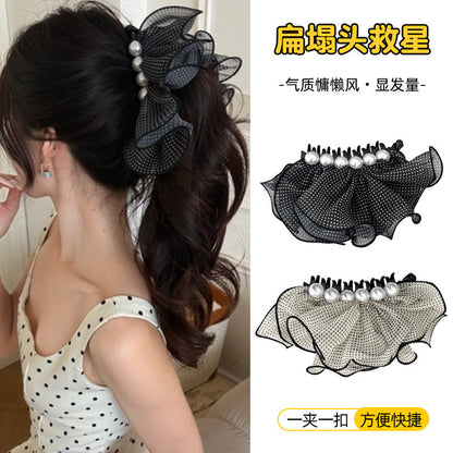珍珠網紗波點髮夾－商品主圖｜https://igowo.tw/