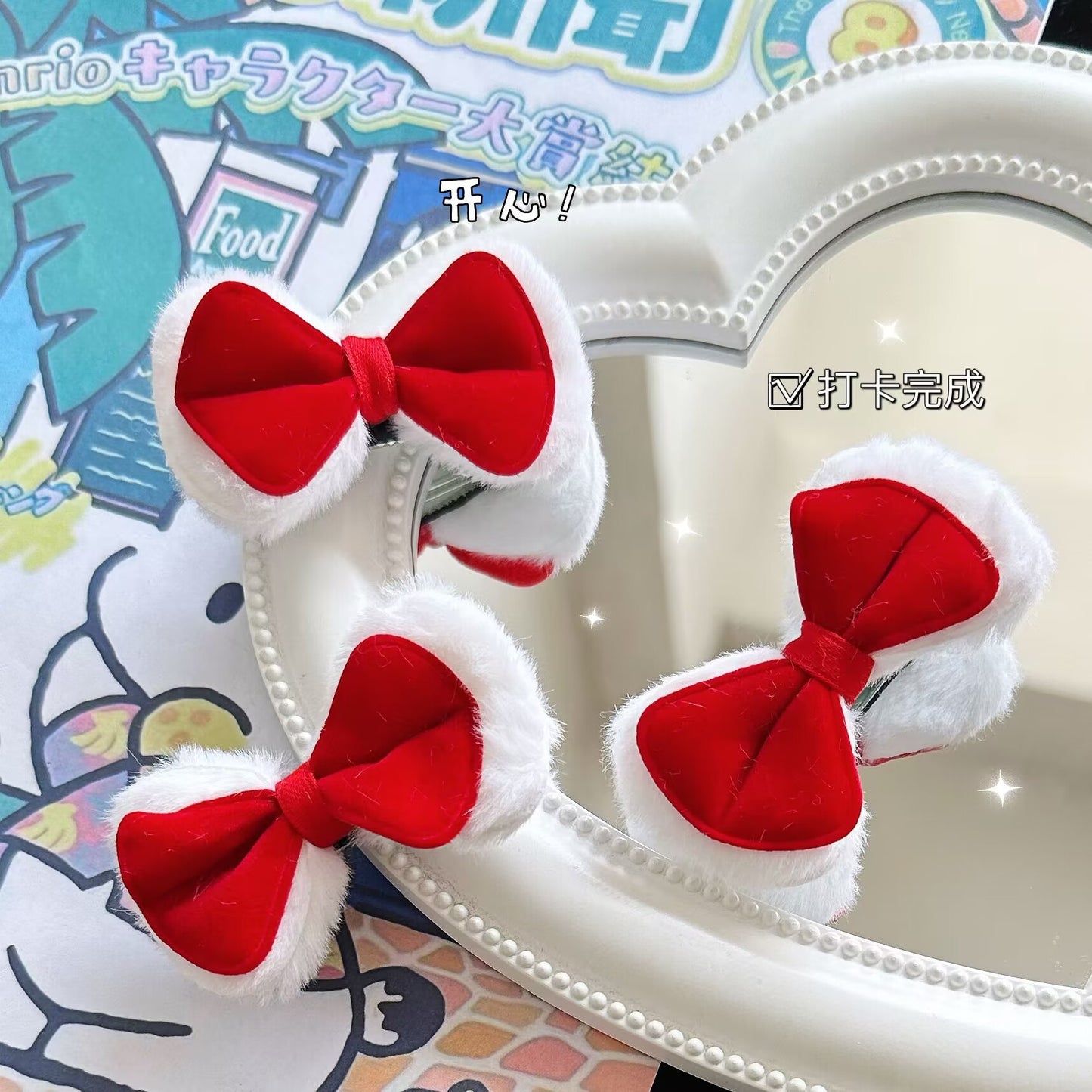 紅色絨面蝴蝶結髮夾－商品主圖｜https://igowo.tw/