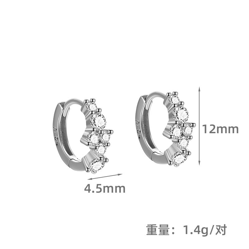 S925 不規則排鑽鋯石耳扣女歐美高級感時尚百搭養耳洞耳飾