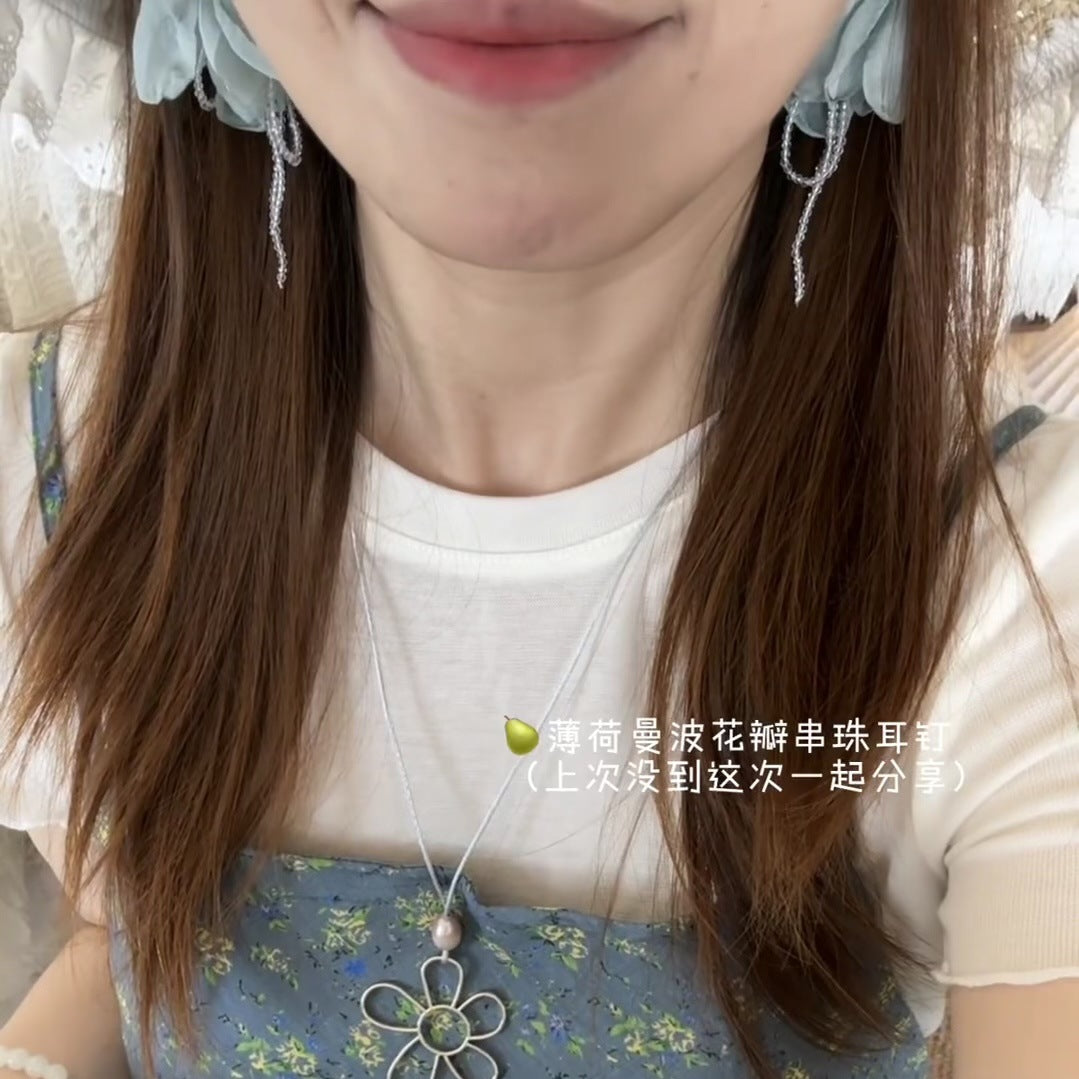 手工編織彩色花朵圓形耳釘多巴胺小清新度假風耳環輕奢高級感耳飾