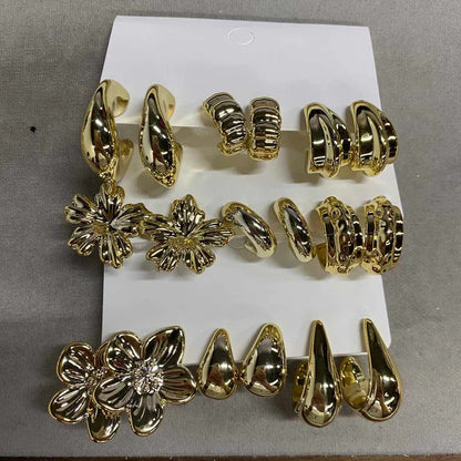 跨境歐美銀針花朵水滴耳釘十八件套復古氣質耳環輕奢高級感耳飾女