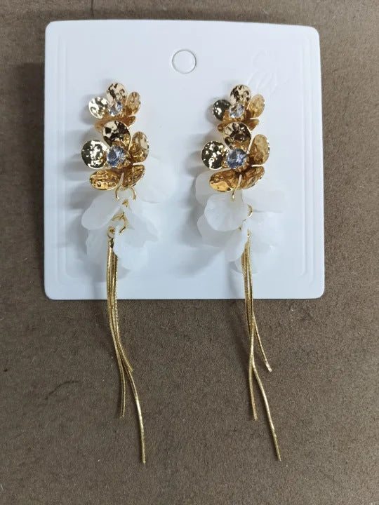 鋯石樹脂花朵流蘇耳釘