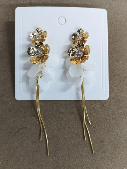 鋯石樹脂花朵流蘇耳釘