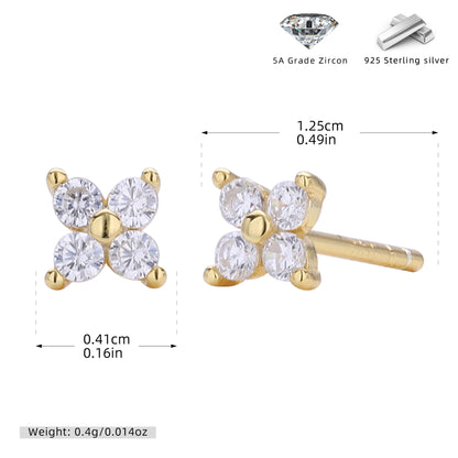 S925 耳釘四瓣小花多色迷你耳飾百搭小眾高級感飾品
