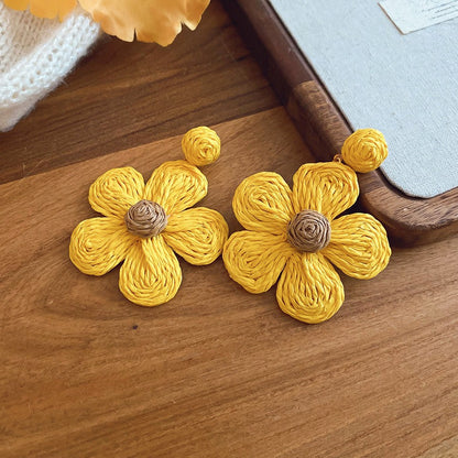明媚島嶼度假風銀針黃色花朵耳釘超仙海邊拍照耳環輕奢高級感耳飾