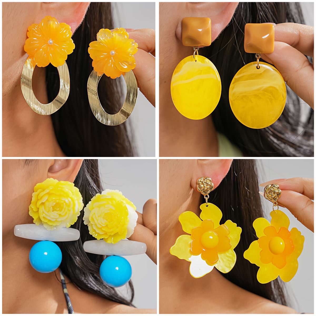 黃色樹脂花朵耳釘－商品主圖｜https://igowo.tw/