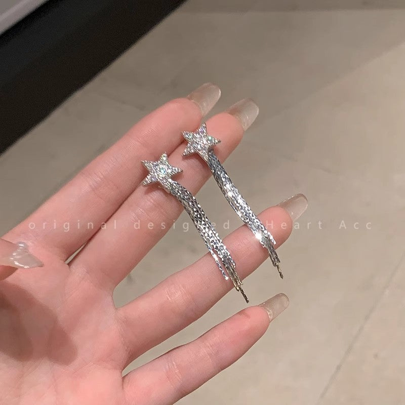 五角星滿鑽流蘇耳環