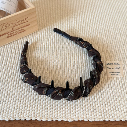 棕色布面碎花纏繞髮箍