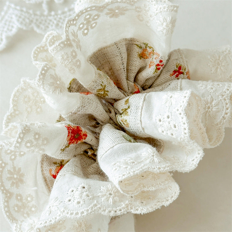 蕾絲碎花鏤空髮圈－紅花多層褶皺款實拍｜https://igowo.tw/