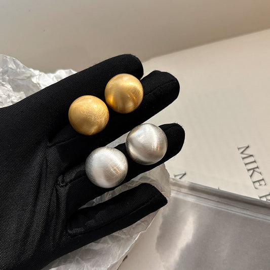金色銀針圓珠拉絲耳釘－商品主圖｜https://igowo.tw/