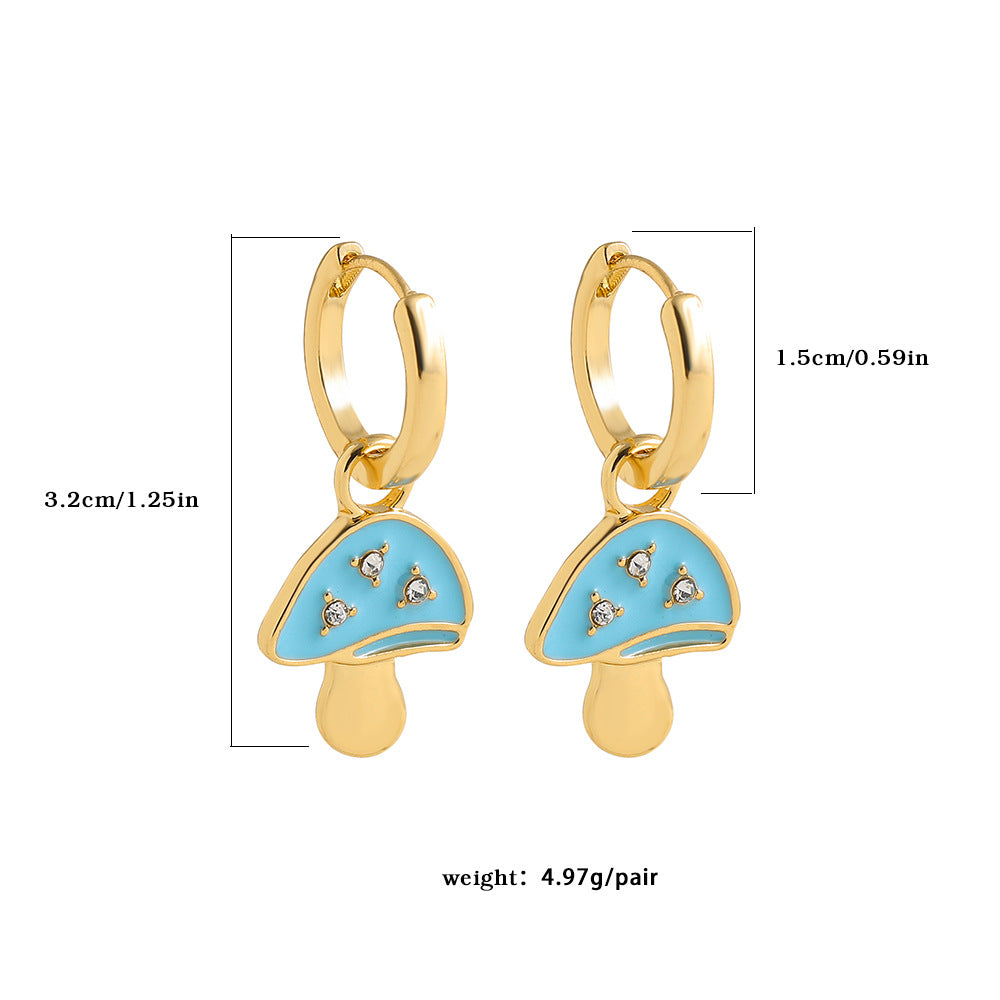彩色琺瑯蘑菇愛心耳環－細節特寫1｜https://igowo.tw/