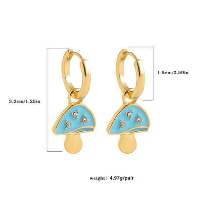 彩色琺瑯蘑菇愛心耳環－細節特寫1｜https://igowo.tw/
