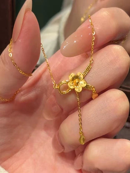 金色花朵流蘇鈦鋼項鏈
