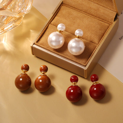 紅色珍珠雙面耳釘－商品主圖｜https://igowo.tw/