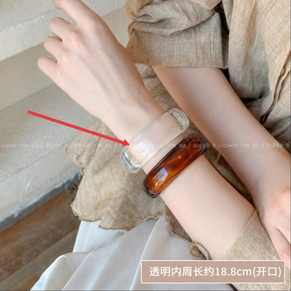歐美爆款亞克力醋酸圓形開口手鐲小眾高級感手環復古夸張寬版手飾