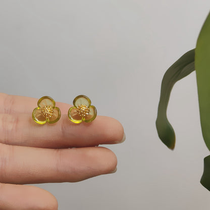 綠色花朵耳釘