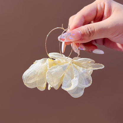 布面花朵圓圈誇張耳環－12/淡粉色款細節｜https://igowo.tw/