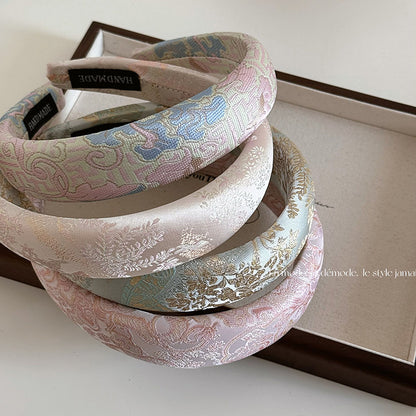 刺繡復古髮箍－新中式刺繡-黃綠款實拍｜https://igowo.tw/