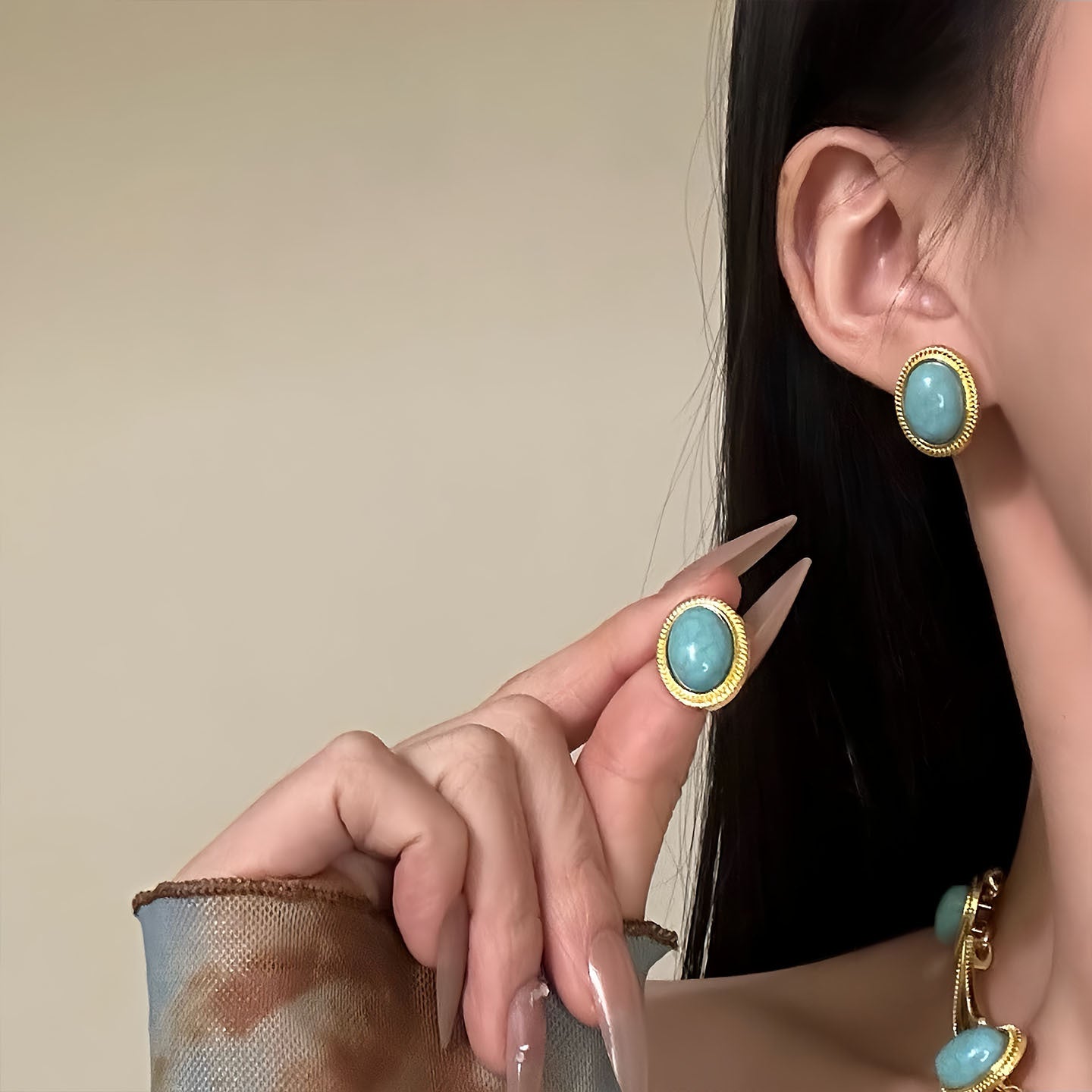 中古vintage寶石項鏈耳釘復古氣質百搭首飾套裝輕奢高級感飾品女