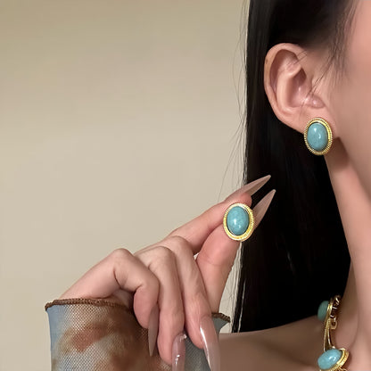 中古vintage寶石項鏈耳釘復古氣質百搭首飾套裝輕奢高級感飾品女